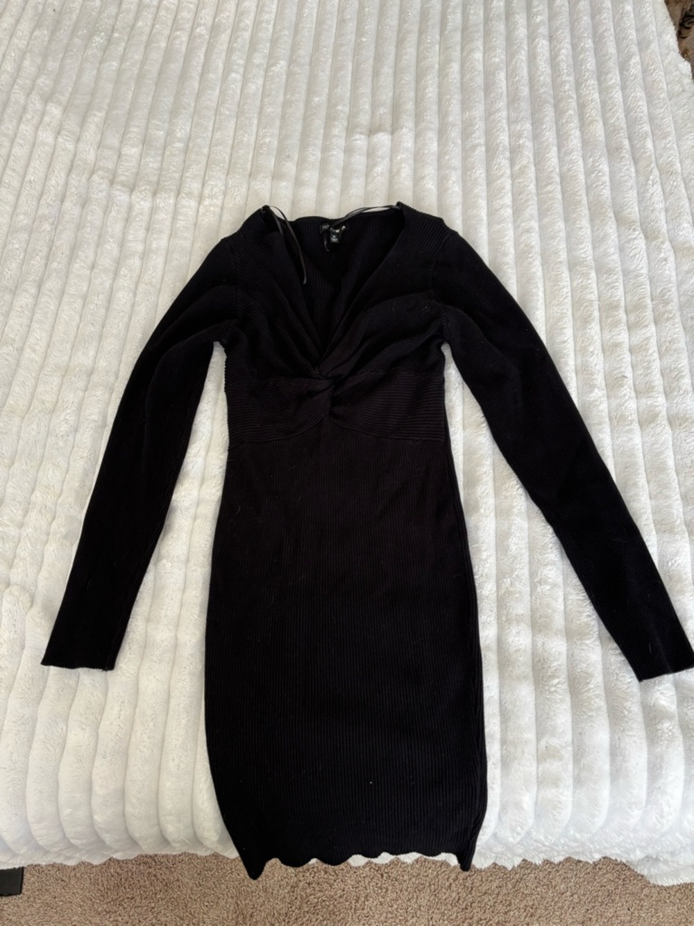 Fashion Nova Black Long Sleeve Twist-Front Knit Dress